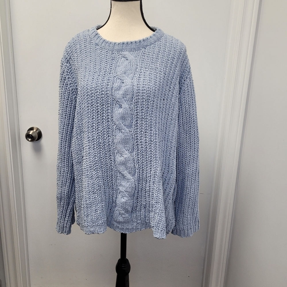 Lily Morgan Size XL Baby Blue Chunky Cable Knit Sweater